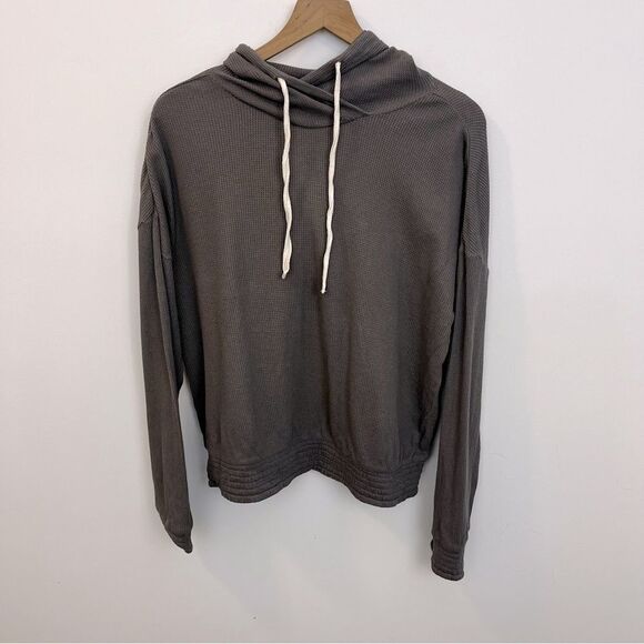 Pact Waffle Thermal Pullover Hoodie Grey/Purple Organic Cotton Size Large - Picture 2 of 15